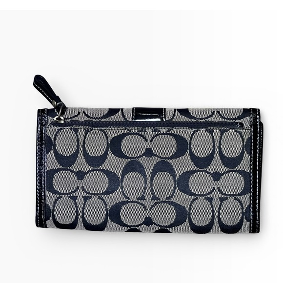 Coach Signature C Jacquard Trifold Wallet Grey Black Patent Leather Trim Large - Picture 2 of 10